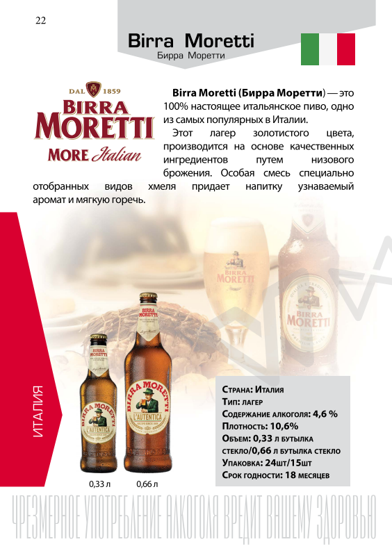 Пиво Бирра Моретти - ООО Сатурн